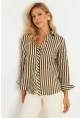 Kadın Ekru-Haki Çizgili Gömlek KED709