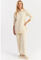 Kadın Ekru İnci Düğmeli Triko Alt Üst Takım NUV33