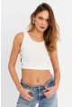 Kadın Ekru Küş Gözlü Crop Bluz ANT101