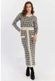 Kadın Ekru-Siyah Düğme Aksesuarlı Desenli Maxi Elbise NUV41