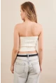 Kadın Ekru Straplez Triko Crop Bluz ZH049