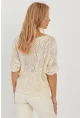 Kadın Ekru Yarasa Kol Ajurlu Triko Bluz YZ621