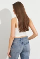 Kadın Ekru Zincir Askılı Astarlı Crop Bluz LİT109