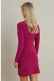 Kadın Fuşya Büzgülü Dik Yaka Mini Elbise ELT3138-90