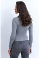 Kadın Gri Kruvaze Büzgülü Simli Bluz KED173