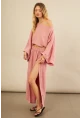 Kadın Gül Kurusu Yarasa Kol Crop Müslin Etek Takım BTY104