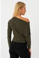 Kadın Haki Kayık Yaka Bluz DMR382-1