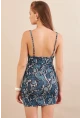 Kadın İndigo Askılı Yılan Desenli Mini Elbise LPP1129-90