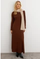 Kadın Kahverengi Basic Maxi Elbise COL30