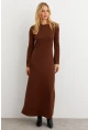 Kadın Kahverengi Basic Maxi Elbise COL30