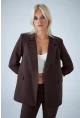 Kadın Kahverengi Çizgi Astarlı Blazer Ceket BES3049