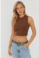 Kadın Kahverengi Fitilli Crop Bluz LPP1262
