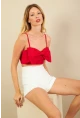 Kadın Kırmızı Fiyonklu Crop Bluz KED0089