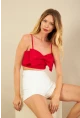 Kadın Kırmızı Fiyonklu Crop Bluz KED0089