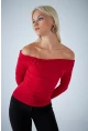 Kadın Kırmızı Halka Aksesuarlı Madonna Yaka Crop Bluz COL3043
