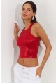 Kadın Kırmızı Metalik Crop Bluz LPP1218