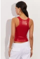 Kadın Kırmızı Metalik Crop Bluz LPP1218
