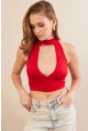 Kadın Kırmızı Sırt Detaylı Pencereli Crop Bluz EY3108