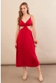 Kadın Kırmızı Sırtı Açık Halter Yaka Midi Elbise AN7036