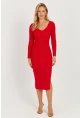Kadın Kırmızı Sırtı Çapraz Triko Midi Elbise YZ407