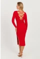 Kadın Kırmızı Sırtı Çapraz Triko Midi Elbise YZ407