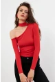 Kadın Kırmızı Tek Omuz Bluz EY3125