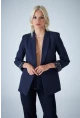 Kadın Lacivert Astarı Desenli Blazer Ceket BES3049