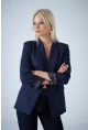 Kadın Lacivert Astarı Desenli Blazer Ceket BES3049