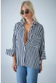 Kadın Lacivert Çizgili Cepli Gömlek ELN601