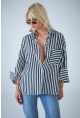 Kadın Lacivert Çizgili Cepli Gömlek ELN601