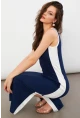 Kadın Lacivert Color Block Yırtmaçlı Midi Elbise UG105