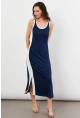 Kadın Lacivert Color Block Yırtmaçlı Midi Elbise UG105