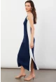 Kadın Lacivert Color Block Yırtmaçlı Midi Elbise UG105