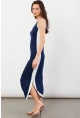 Kadın Lacivert Color Block Yırtmaçlı Midi Elbise UG105