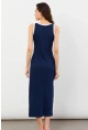 Kadın Lacivert Color Block Yırtmaçlı Midi Elbise UG105
