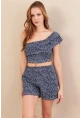 Kadın Lacivert Desenli Crop Şort Takım EV100