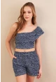 Kadın Lacivert Desenli Crop Şort Takım EV100