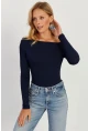 Kadın Lacivert Kayık Yaka Bluz LPP1254
