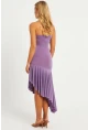 Kadın Lila Straplez Asimetrik Midi Elbise DMR337