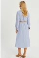 Kadın Mavi Çizgili Midi Gömlek Elbise PP5515