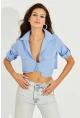 Kadın Mavi Crop Cepli Gömlek TD153