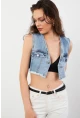 Kadın Mavi Denim Crop Yelek TUR1001