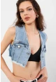 Kadın Mavi Denim Crop Yelek TUR1001