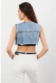 Kadın Mavi Denim Crop Yelek TUR1001