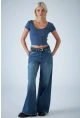 Kadın Mavi Yüksel Bel Palazzo Kesim Jean TSS827
