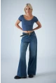 Kadın Mavi Yüksel Bel Palazzo Kesim Jean TSS827