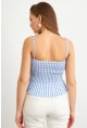 Kadın Mavi Ekose Lastikli Crop Bluz MTK13397