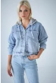 Kadın Mavi Kapüşonlu Denim Ceket TSS100
