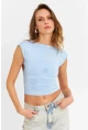 Kadın Mavi Sırtı Açık Crop Bluz ZH083