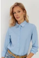 Kadın Mavi Taş Detaylı Gömlek ZER402
